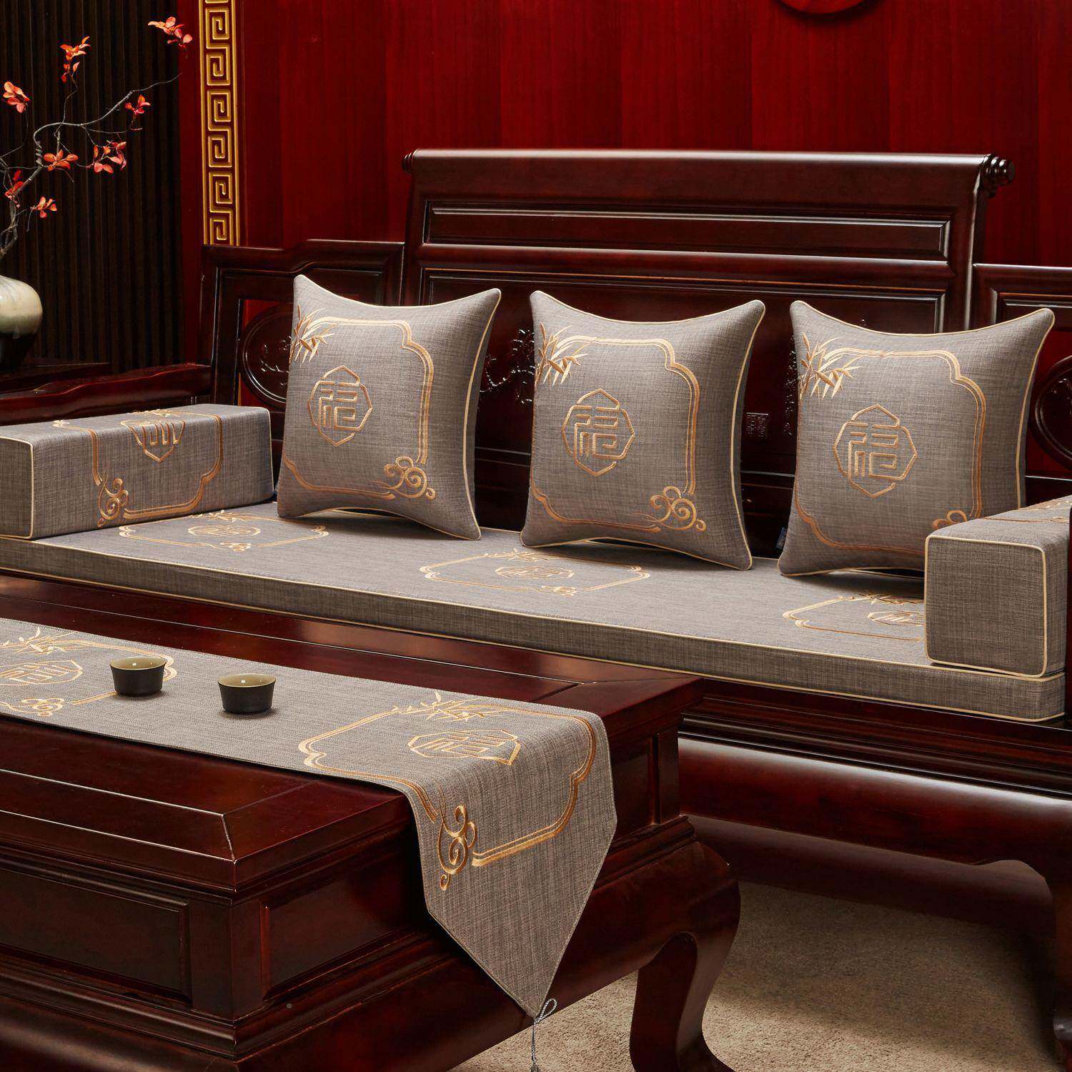 新具pxx10029中式实加木家垫子防滑套海罩罗汉床椅子绵厚沙发坐垫