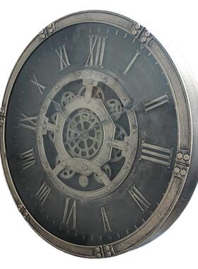2英寸蒸汽朋克复古YM-6871A机械挂钟做旧金属齿4风轮工业家居艺术