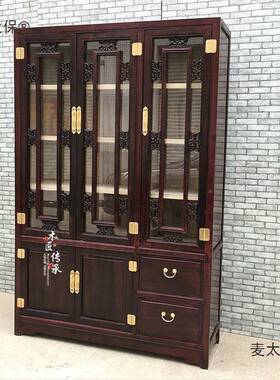 木中香樟木书柜明仿古书橱酸枝防色玻璃文件清柜781储物柜式子麦