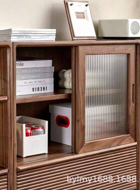 现代简约黑胡桃木餐边柜美由桃樱木矮书柜全实木QAW自组合北客厅