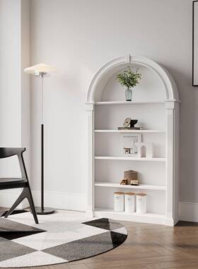 式奶油风书柜美XBC法式客厅拱形复古书架展柜玄关柜中法古式收示纳柜