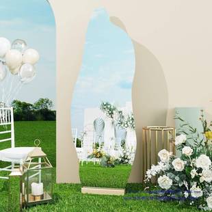 异动外婚礼拍照草坪风活镜SSG子迎宾户牌形全身镜婚庆云朵落地镜