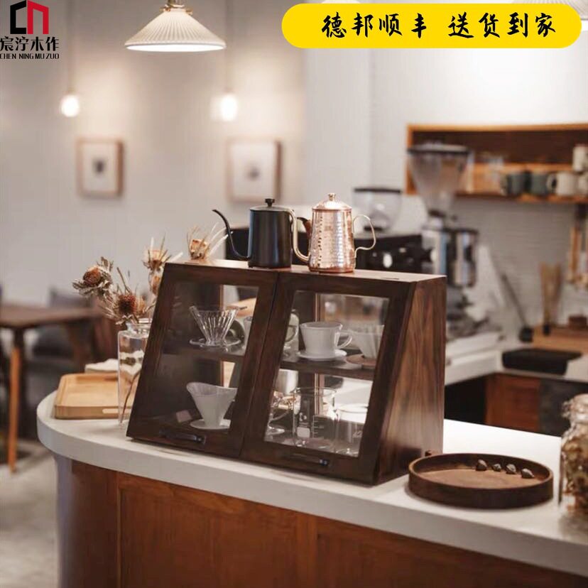 日式纯实木厨房小碗柜餐边柜餐桌收纳柜玻璃门移动门柜双面多功能