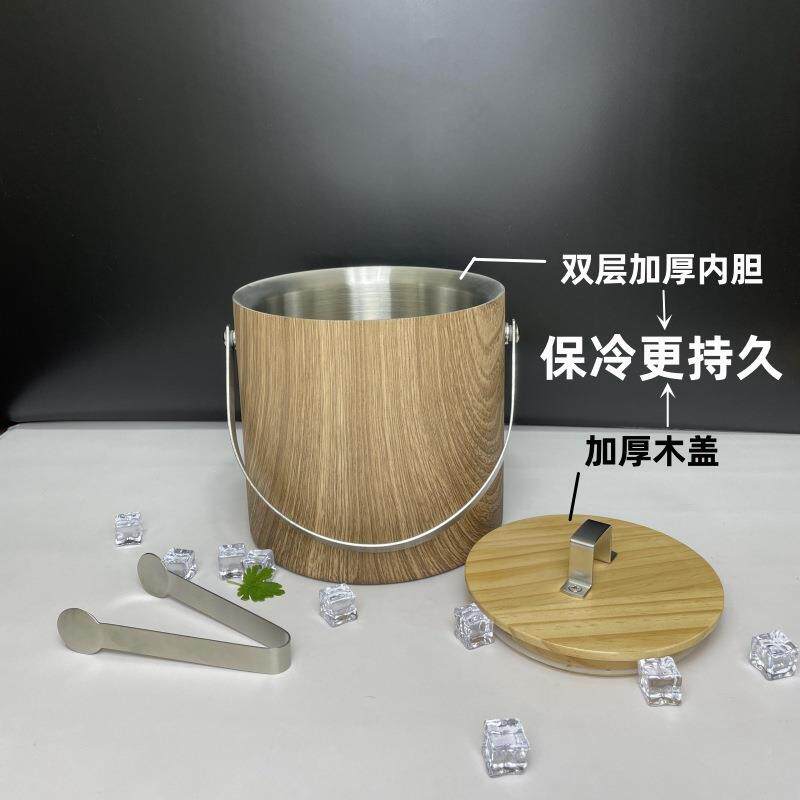 厂家不锈钢保双层温冰盖桶手提木木纹香槟桶MWBT酒KTV酒吧红桶