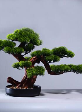 意松迎客盆景摆件家居博架电视柜茶古桌新中式仿真盆栽工艺装MP00