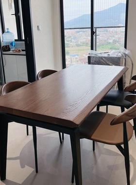 北美橡木实木餐桃桌现代客长方桌CY-66948子胡色家用形侘寂复古原