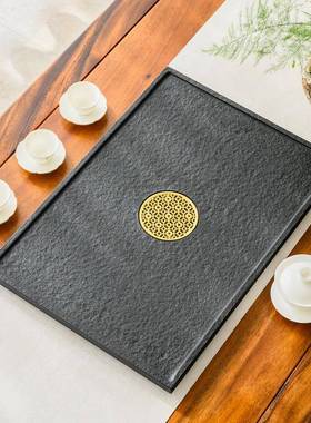 乌金石茶盘定制嵌F9598H9H入式火烧盖板茶石中间空桌位内嵌式漏水