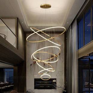 极简loft公简约轻奢不锈钢客厅楼大吊灯复寓式 楼梯间跃层圆365环