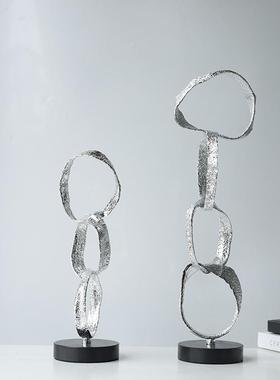 B0793现代抽象铸电铁几何圆摆圈件黑色样板间店家居客厅视酒柜书