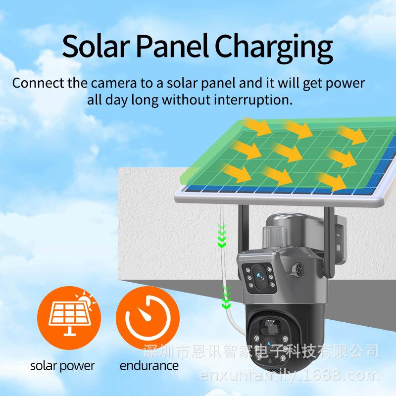 G双目太阳能监控摄像头室外4防水189摄机高清全像彩603°全景监控
