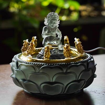 琉璃五路水供黑白绿WBV红神佛像招财循环流水摆件聚黄宝财龙浴佛