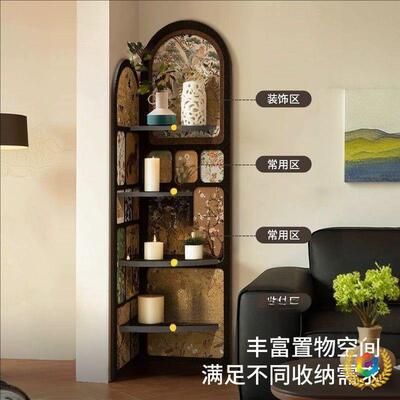 复古风转置物架沙发旁收纳三角VVI柜中件古vi角ntage摆其他客中厅