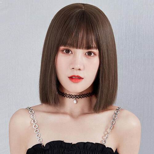 网红假发女一刀切短发齐刘海锁骨发假发全头套自然短发假发套wigs