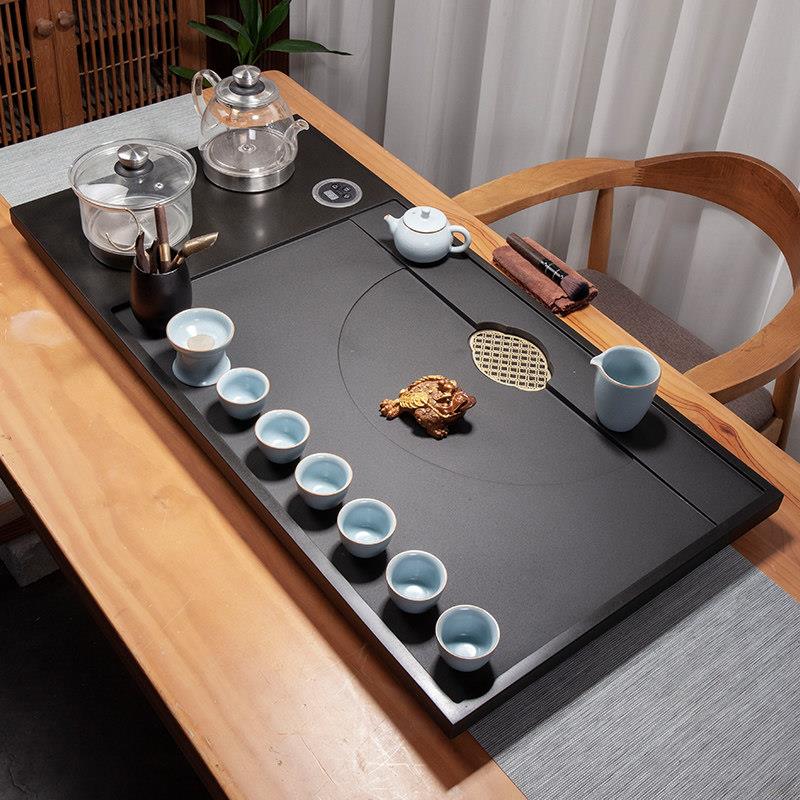 天然乌金石茶盘茶具套组全自动一体电磁炉烧水壶石头茶台家用茶海