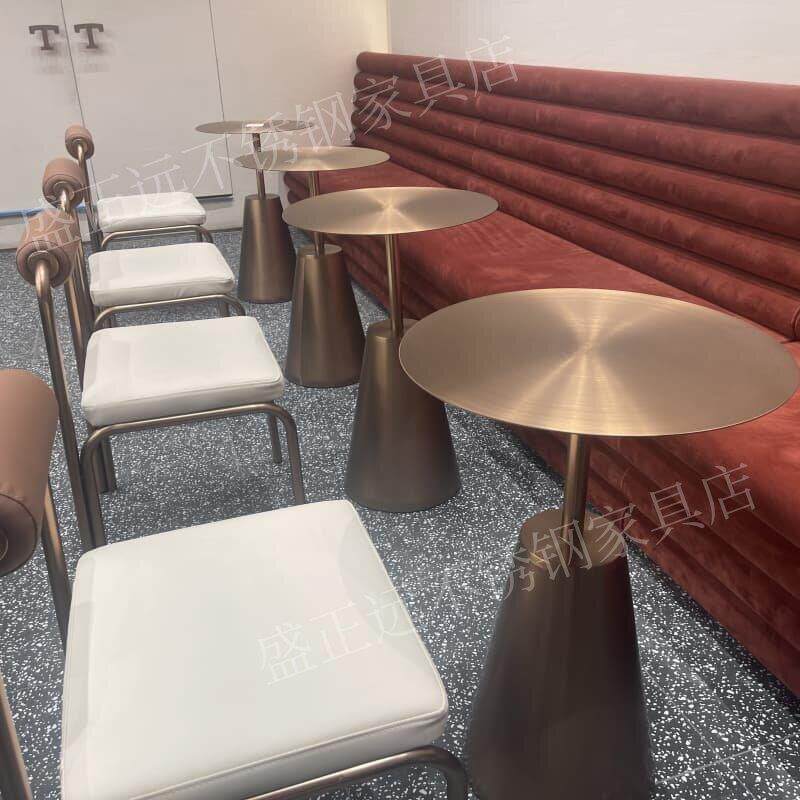工业风咖啡桌椅组合玫瑰金小圆桌定制不锈钢茶几甜品奶茶小吃商用