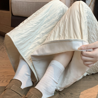Kola kola加厚夹棉阔腿裤女新款高腰显瘦宽松直筒休闲九分裙裤子