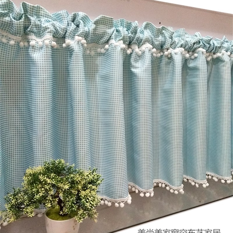 北欧风田园格子厨房洗手台橱柜半帘门帘短帘咖啡帘防尘帘包邮定制