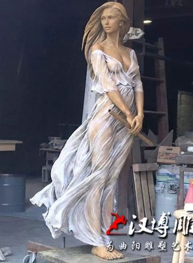 定制玻璃钢铸铜人物雕塑女神雕像创意美女性雕塑步行街商业街景观