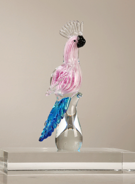 琉璃鹦鹉鸟混彩艺术摆件轻奢手工吹制玻璃客厅样板间酒店软装装饰