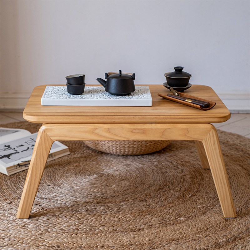 白蜡木实木小桌子阳台小茶桌榻榻米桌子长方形小型茶几床上电脑桌