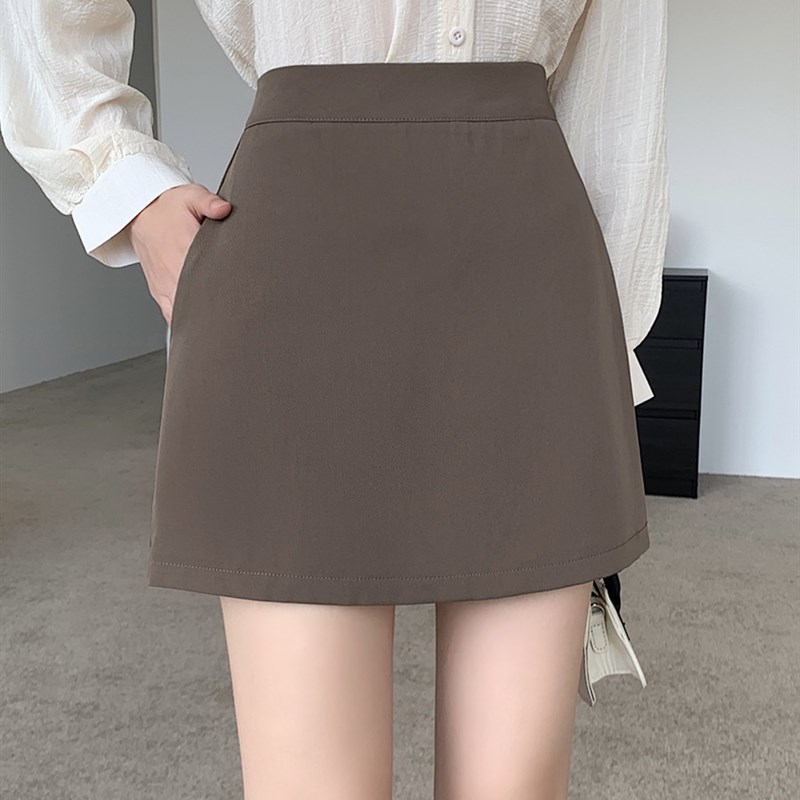 裤裙西装半身裙女短裙a字裙胖mm设计感黑色咖色显瘦遮肚口袋裙裤