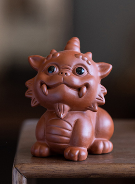 国潮紫砂小貔貅摆件可爱国风瑞兽创意客厅茶室桌面装饰品可养茶宠