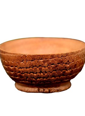 精选老竹根雕爆满钉金饭碗竹雕茶碗实用雅玩龙鳞纹茶碗张念超本工