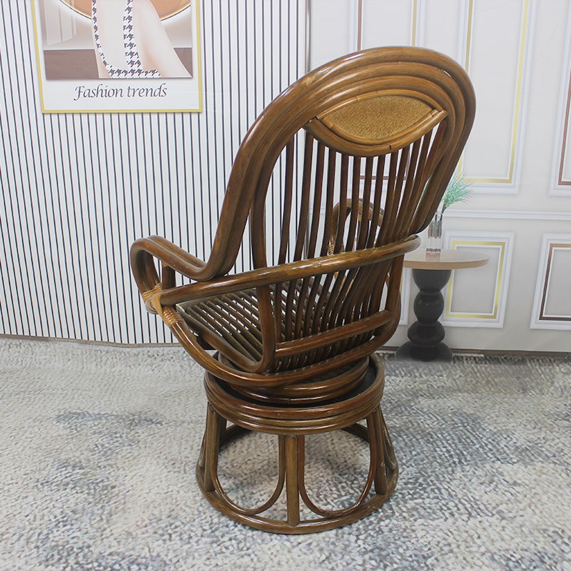 家用阳台印尼靠背椅天然真藤单人中式老人椅三件套藤编转椅电脑椅