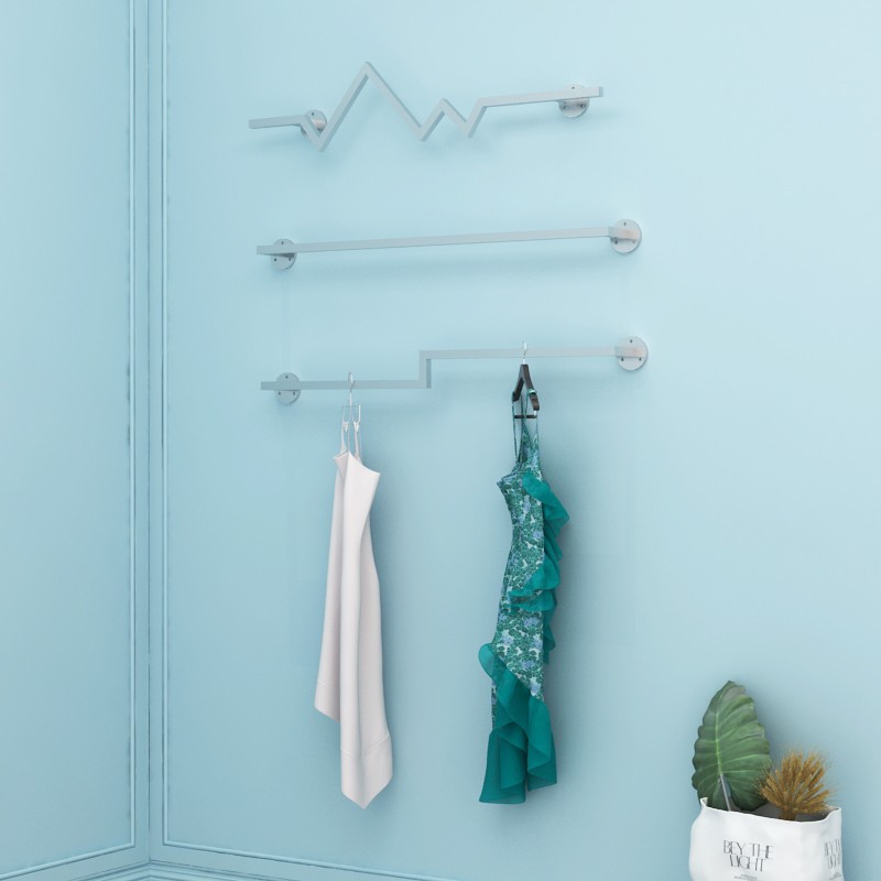 银色金属正测挂服装店衣架展示架上墙式女装店货架童装陈列架子