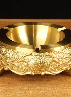 铜烟缸摆件 三足铜烟灰缸摆件 双龙戏珠铜烟缸摆件