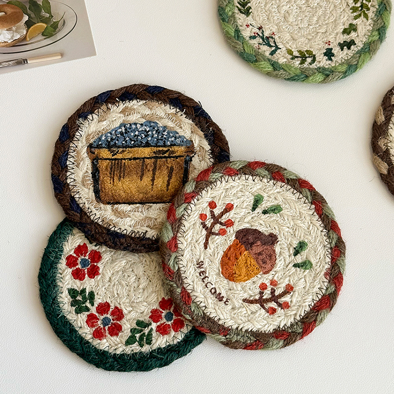 创意小清新麻绳编织杯垫家居圆形杯垫餐桌椭圆垫隔热防烫垫锅垫