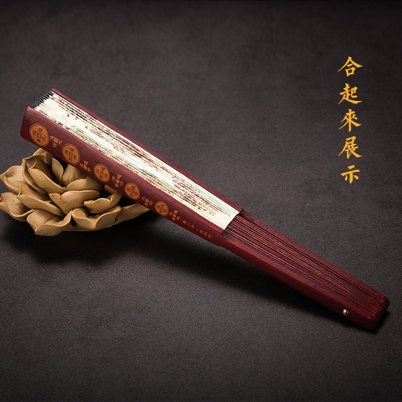 中国风礼品男士绫绢折扇8寸折叠扇子古风戏曲扇随身日用扇送老外