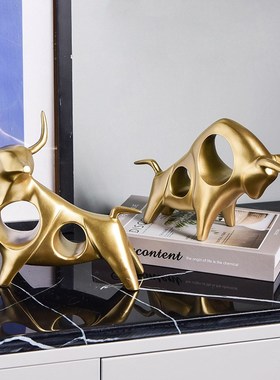 招财牛气冲天摆件几何客厅办公室简约健身房红牛店铺开业装饰品