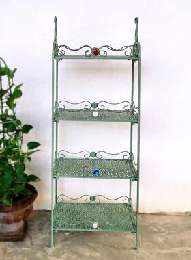 SHANGPIN 欧式做旧铁艺4层小花架庭院阳台装饰置物架