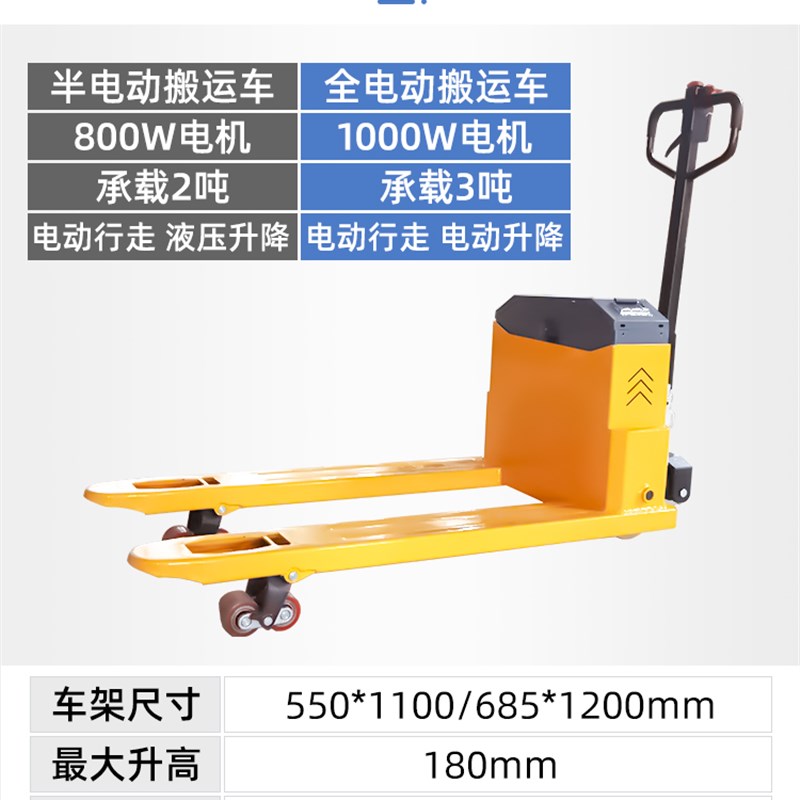 半电动叉车1吨小型仓库手动液压升降搬运车全电动地牛