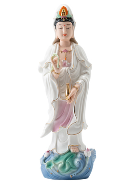 站立观音菩萨佛像南海观音菩萨佛像摆件家用供奉陶瓷渡海观世音菩