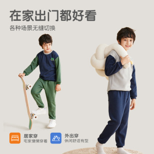 圆圆猫男童套装秋冬款加绒加厚2023新款儿童卫衣中大童保暖衣套装