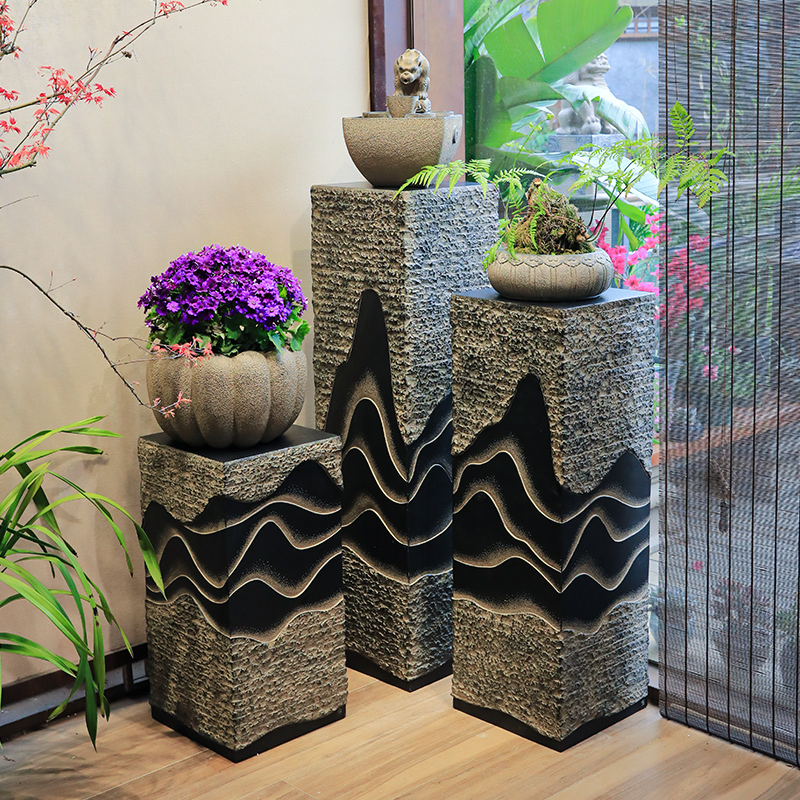 中式仿石柱展示柱室内禅意招财流水底座户外庭院花园门口装饰摆件