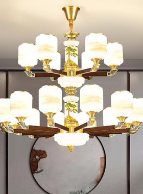 全铜新中式复式楼客灯厅别墅大吊自建房楼HHZ多层楼挑高跃层大厅