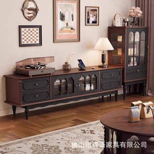 法式复古实木电客中视柜茶NKO几组合小户型厅家用古柜风白蜡木落