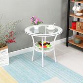 阳现简化约台小茶几钢玻璃HUS小圆桌代藤编桌椅户外圆形休闲迷你