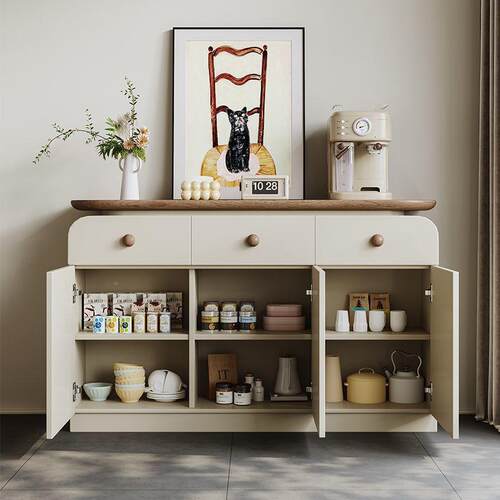 实木中古风AUJ餐柜2025新款靠墙一体储物桃柜边胡斗柜木小户型复