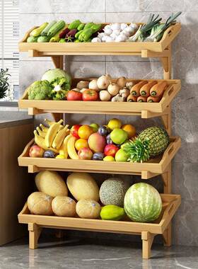 家用果蔬置架厨UUY多房层收纳架实木简易落地式多靠墙功能储物物