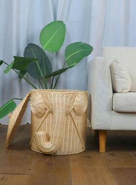 手工藤编具大象造型杂筐浴室纳脏衣篮玩收筐XCZ酒店民物宿毛巾筐