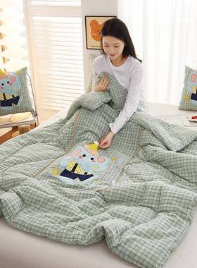 学卡通午睡抱枕被生纯棉FFP靠四季两用抱枕被子办公室午全棉汽休