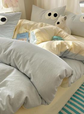 A类母婴纯棉床上件套宿全棉水洗棉被套四被罩学JAC生舍人床三件级