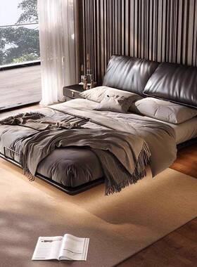 意式简主卧大床现代室简约压储物卧轻奢法式软极包双人床木结IUL