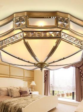 欧式ANO全铜卧室吸顶灯客厅灯奢华大用le气d晶水简欧家圆形书房灯