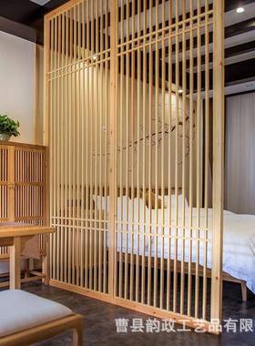 新木中式原格栅HOF隔断日式实木屏拉风客厅现代简约入户玄关推门