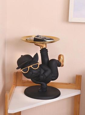 饰创关意斗牛犬狗摆件钥匙收纳客托盘办公UMC室厅玄桌面家居装品